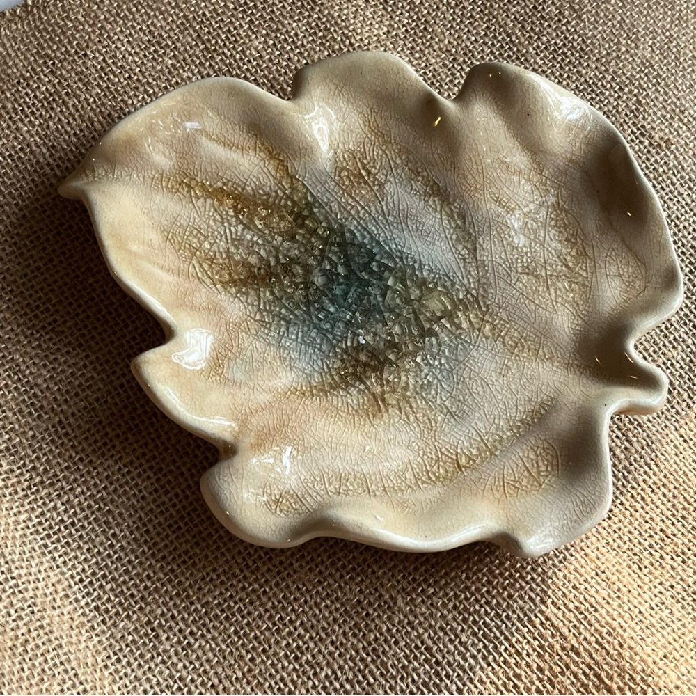 Mid Century Modern Geode fused Leaf shaped dish glossy finish